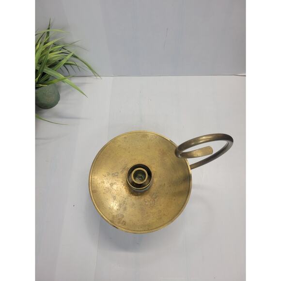 Vintage Brass Hurricane Candle Holder, Curved Handle Colonial Chamberstick - Picture 5 of 5